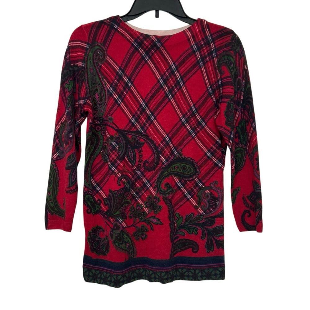 Talbots Merino Wool Plaid Paisley Sweater Red Tartan Preppy Academia M